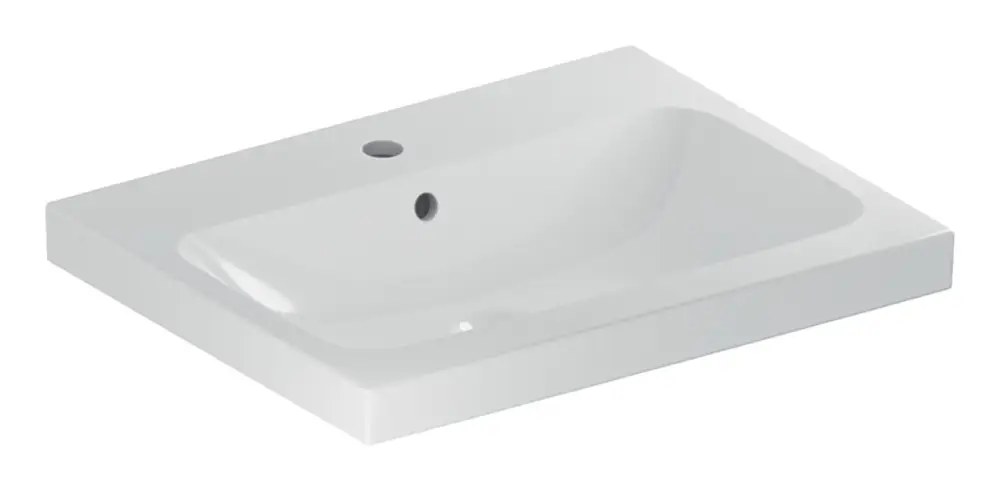 Ausverkauf Geberit iCon Light Aufsatzwaschtisch mit Hahnloch mit Überlauf 600 x 480 mm - Weiß mit KeraTect