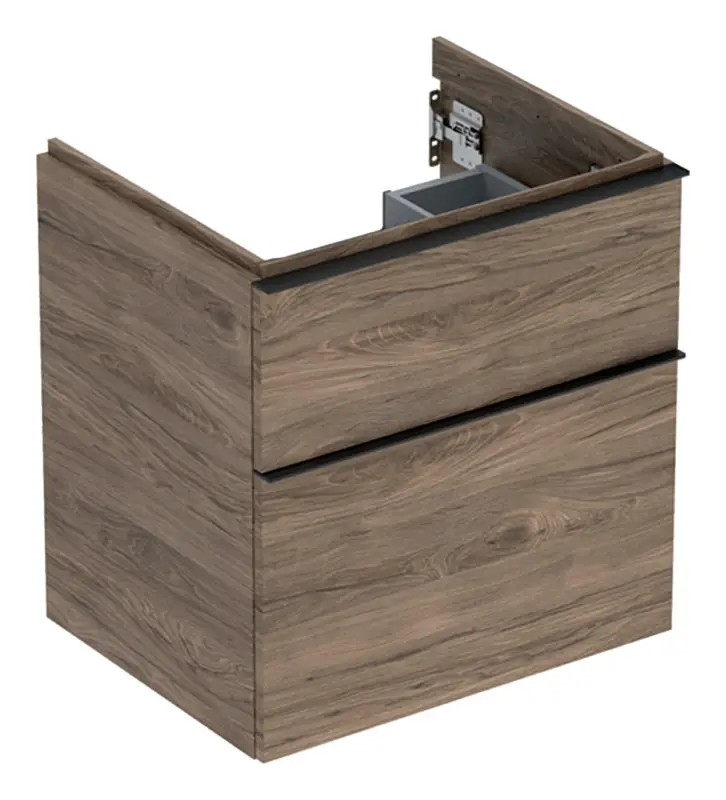 Geberit iCon Waschtischunterschrank mit 2 Schubladen 592 x 615 x 476 mm - Dekor Nussbaum hickory / Griff Lava pulverbeschichtet matt Schneller Versand