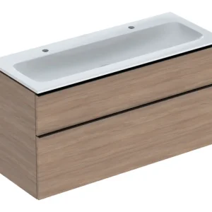 Ausverkauf Geberit iCon Komplett-Set 2 Schubladen 1200 x 630 x 480 mm - Dekor Eiche / Griff Lava / WT Weiß mit KeraTect