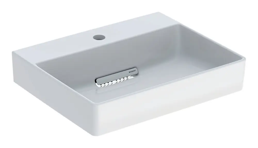 Geberit ONE Waschtisch mit Hahnloch ohne Überlauf 500 x 410 mm - Weiß / Weiß glänzend mit KeraTect Solange Der Vorrat Reicht