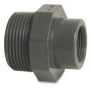 Preisreduziert Bevo PVC-U Gewindenippel 3/4" x 1/2" AG x IG, 10 bar Grau