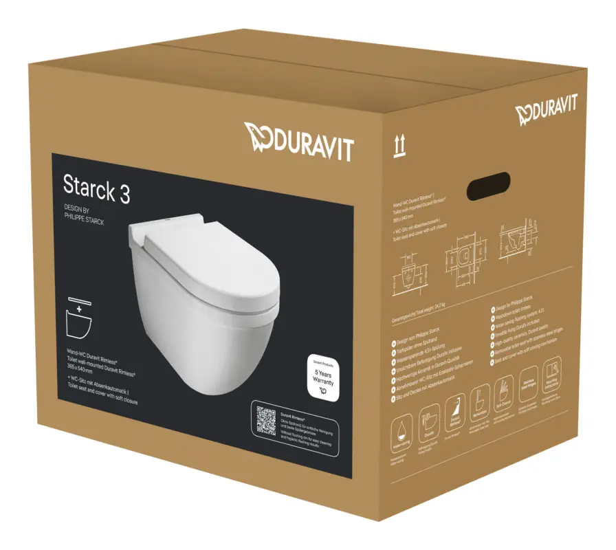 Duravit Starck 3 Set Tiefspül-WC mit WC-Sitz Rimless wandhängend mit Absenkautomatik inkl. Durafix 370 x 540 mm - Weiß Hochglanz Jetzt Kaufen