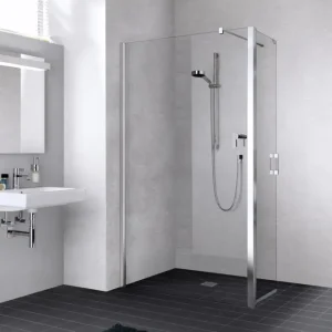Garantierte Lieferung Kermi Liga Walk-In Wall mit beweglichem Flügel Klarglas hell mit Beschichtung KermiClean 90 ° Stabilisierung Anschlag links Silber Hochglanz Montage auf Duschwanne 100 cm x 185 cm