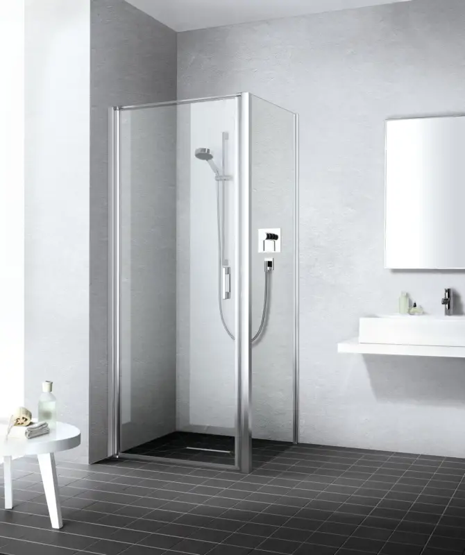 Highlight Kermi Liga Pendeltür 1-flügelig für Nische oder Seitenwand Klarglas hell Anschlag links Silber mattglanz Montage bodengleich 78 cm x 200 cm