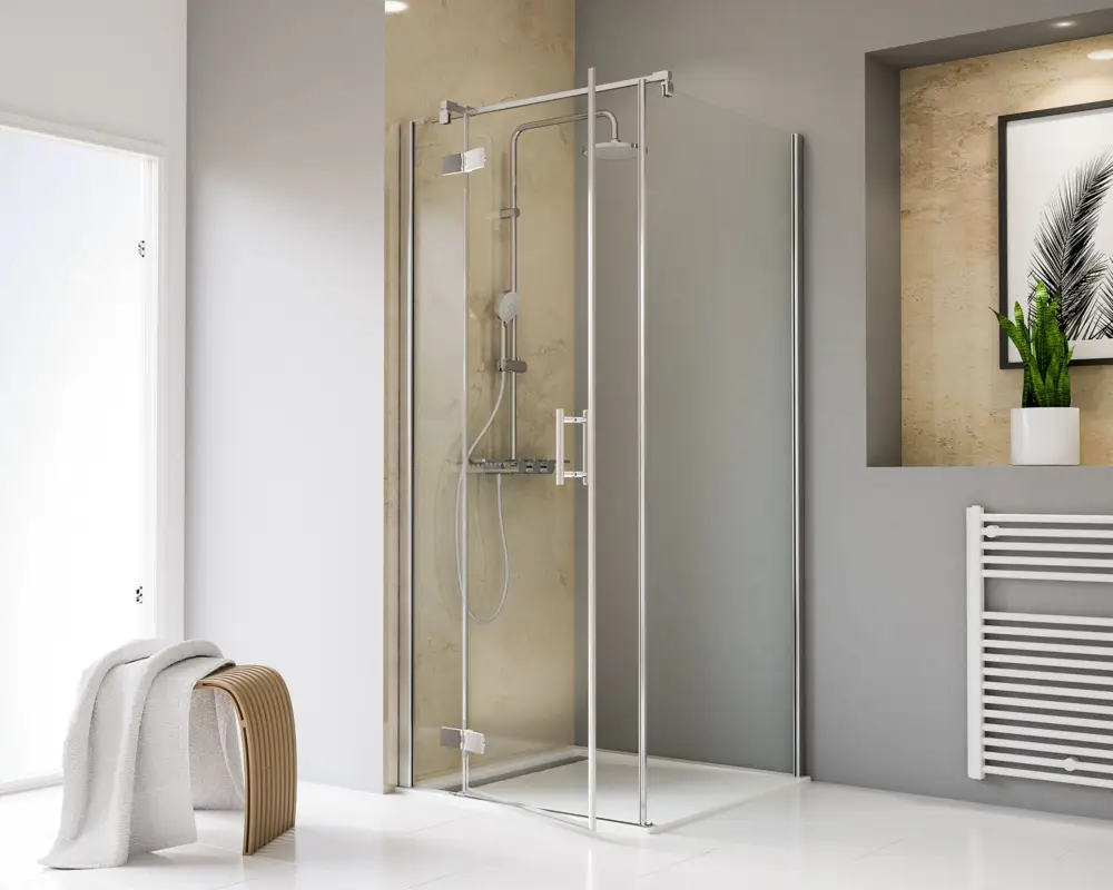Schulte Toura Drehtür pendelbar an Nebenteil mit Seitenwand Klarglas hell Chromoptik 80 x 80 cm / 200 cm SW rechts Bestseller