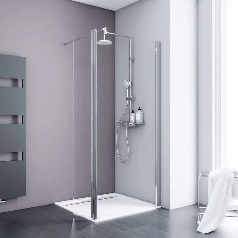 Schulte Alexa Style 2.0 Duschwand Walk-In 6 mm mit beweglichem Element Klarglas hell Chromoptik 120 x 30 cm / 192 cm mit Stabilisationsbügel Geprüft
