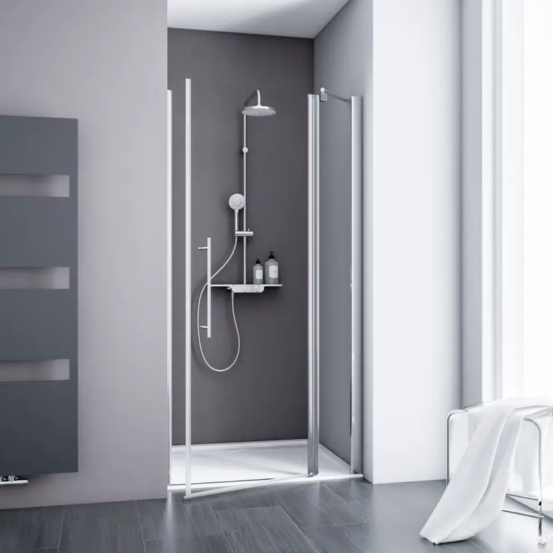 Direktkauf Schulte Alexa Style 2.0 Drehtür an Nebenteil für Nische Klarglas hell Chromoptik 140 cm / 192 cm