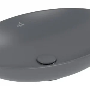 Abverkauf Villeroy & Boch Loop & Friends Aufsatzwaschbecken oval mit Überlauf 620 x 420 mm - Graphite mit CeramicPlus