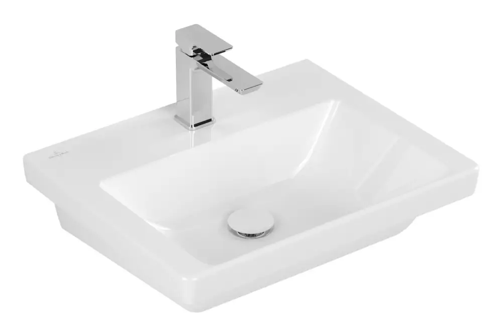 Villeroy & Boch Subway 3.0 Waschbecken mit 1 Hahnloch ohne Überlauf Unterseite ungeschliffen 550 x 440 x 165 mm - Weiß Alpin mit CeramicPlus Neue Kollektion
