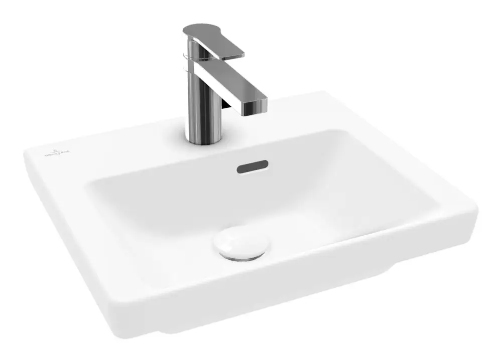 Preis Gesenkt Villeroy & Boch Subway 3.0 Handwaschbecken mit 1 Hahnloch mit Überlauf Unterseite ungeschliffen 450 x 370 x 145 mm - Stone White mit CeramicPlus