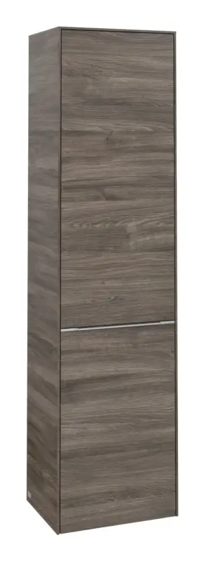 Villeroy & Boch Subway 3.0 Hochschrank 1 Tür 1 Wäscheklappe Anschlag rechts 450 x 346 x 1710 mm - Stone Oak / Aluminium glänzend Preisknaller