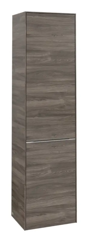 Villeroy & Boch Subway 3.0 Hochschrank 1 Tür 1 Wäscheklappe Anschlag links 450 x 346 x 1710 mm - Stone Oak / Aluminium glänzend Echt