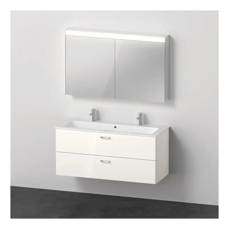 Duravit XBase Möbel-Set mit 2 Waschplätzen und Spiegelschrank 1230 x 490 mm - Weiß glänzend/Griff Chrom Nur Für Kurze Zeit