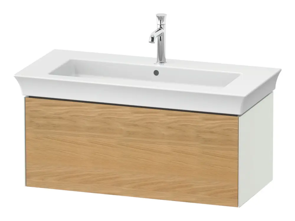 Letzte Chance Duravit White Tulip Waschtischunterschrank wandhängend mit 1 Auszug 984 x 410 x 458 mm - Eiche Natur Matt / Weiß Seidenmatt Lack