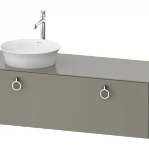 Abverkauf Duravit White Tulip Konsolenwaschtischunterschrank für Becken links wandhängend mit 1 Auszug mit Griff 1300 x 408 x 550 mm - Steingrau Seidenmatt Lack