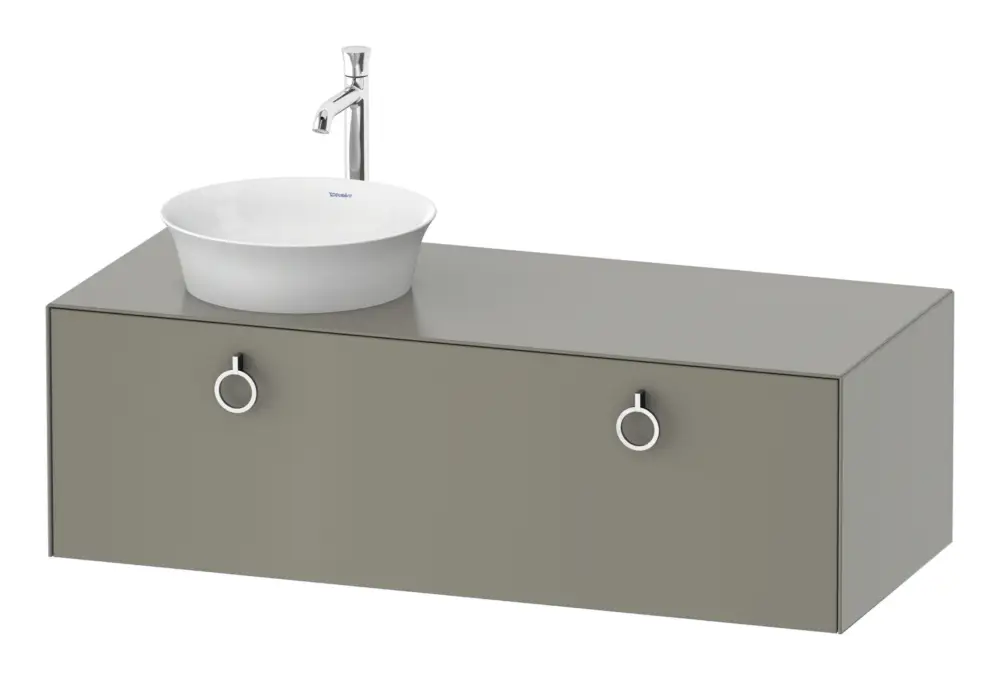 Abverkauf Duravit White Tulip Konsolenwaschtischunterschrank für Becken links wandhängend mit 1 Auszug mit Griff 1300 x 408 x 550 mm - Steingrau Seidenmatt Lack