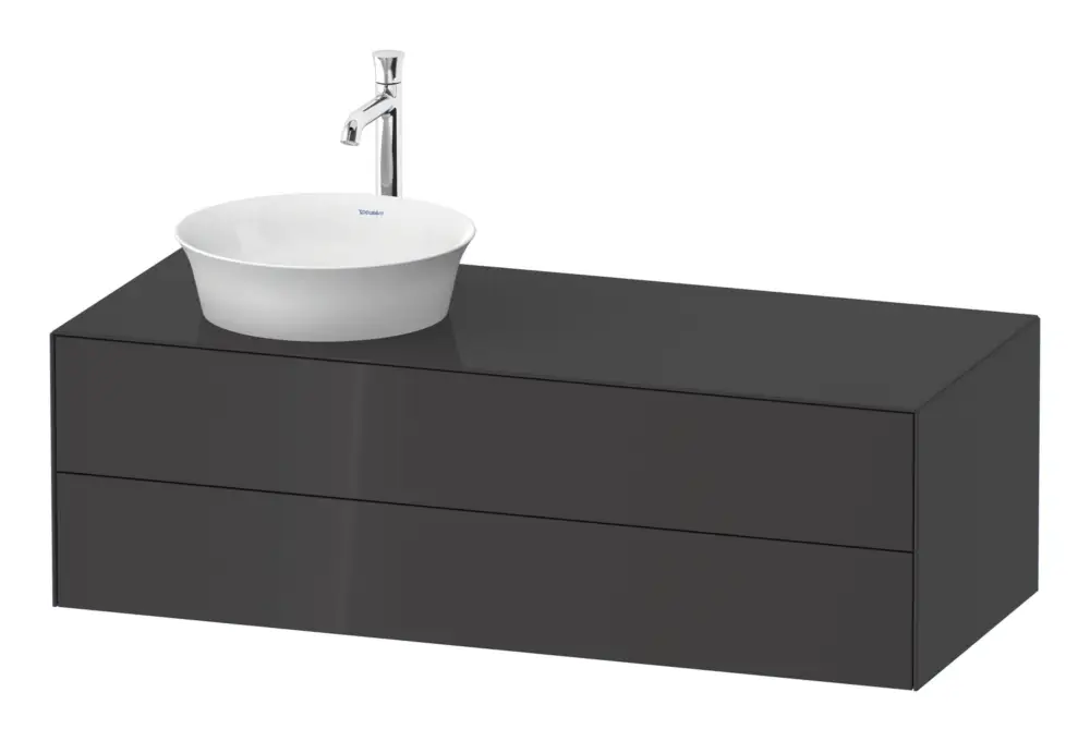 Duravit White Tulip Konsolenwaschtischunterschrank für Becken links wandhängend mit 2 Auszügen 1300 x 408 x 550 mm - Graphit Hochglanz Lack Heißes Angebot