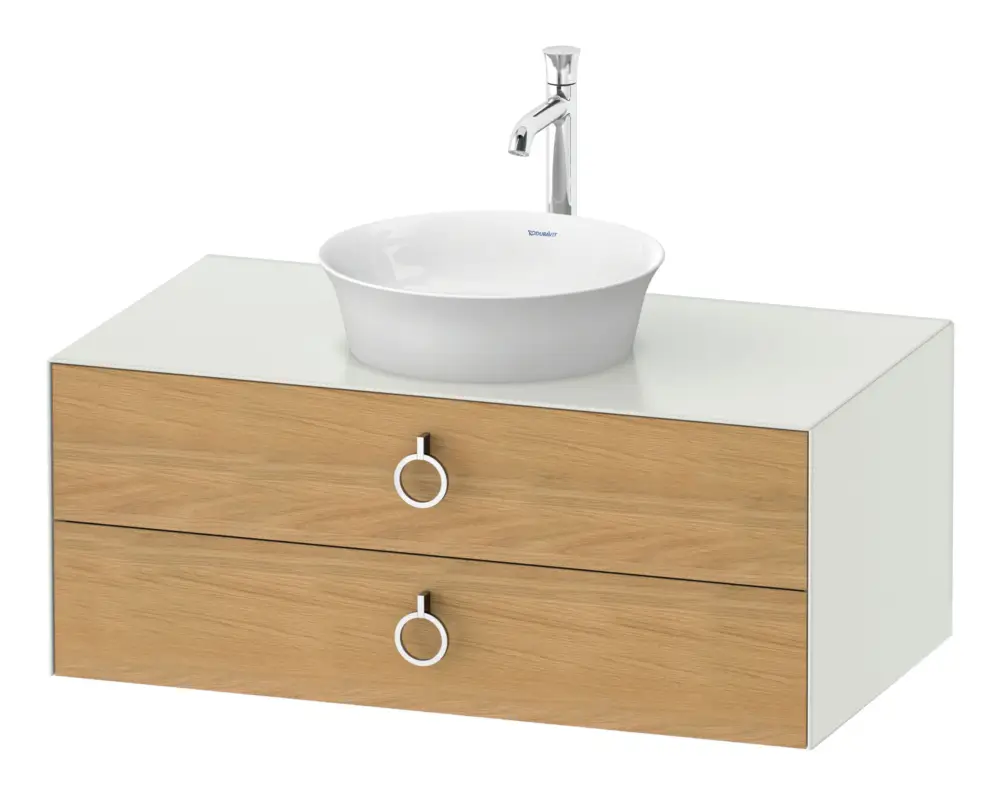 Neu Im Sortiment Duravit White Tulip Konsolenwaschtischunterschrank wandhängend mit 2 Auszügen mit Griff 1000 x 408 x 550 mm - Eiche Natur Matt / Weiß Seidenmatt Lack