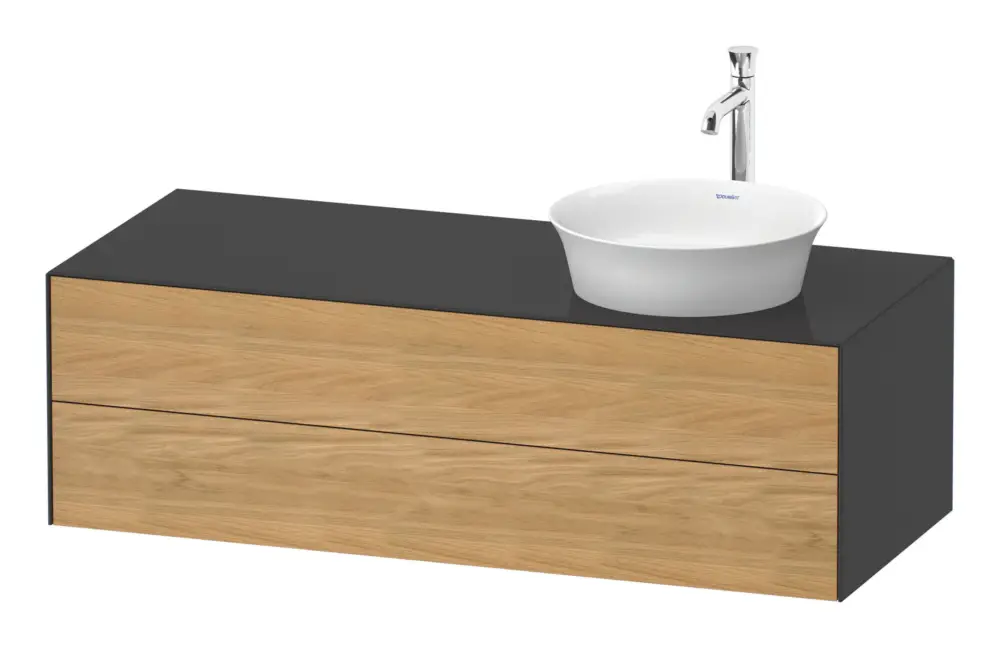 Garantierte Lieferung Duravit White Tulip Konsolenwaschtischunterschrank für Becken rechts wandhängend mit 2 Auszügen 1300 x 408 x 550 mm - Eiche Natur Matt / Graphit Hochglanz