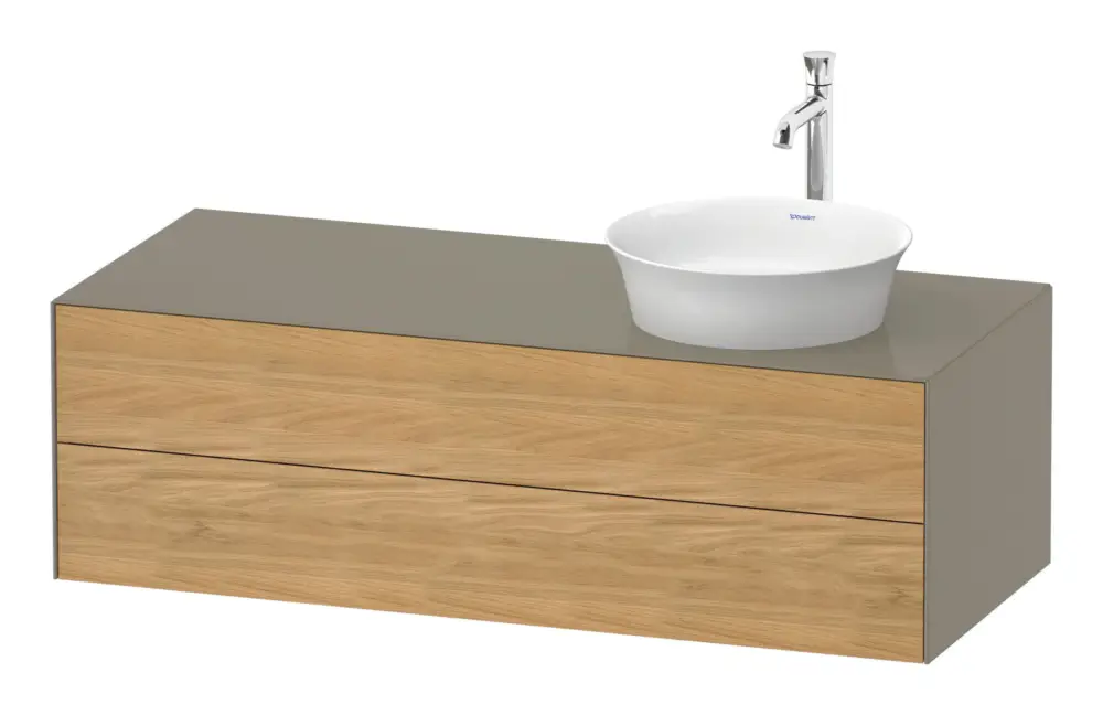 Duravit White Tulip Konsolenwaschtischunterschrank für Becken rechts wandhängend mit 2 Auszügen 1300 x 408 x 550 mm - Eiche Natur Matt / Steingrau Hochglanz Lack Billig
