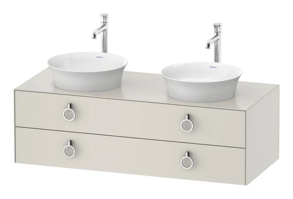 Knallerangebot Duravit White Tulip Konsolenwaschtischunterschrank für 2 Becken mit 2 Auszügen mit Griff 1300 x 408 x 550 mm - Nordic Weiß Seidenmatt Lack