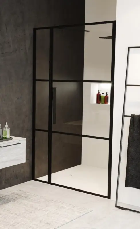 Riho Grid Pendeltür mit Festteil 1200 x 2000 mm - Profil Schwarz Matt Online Kaufen