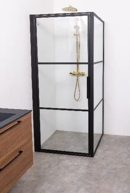 Knallerangebot Riho Grid Pendeltür Eckeinstieg 2-teilig 1000 x 900 x 2000 mm - Profil Schwarz Matt