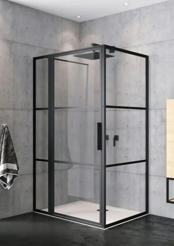 Preis Gesenkt Riho Grid Pendeltür Eckeinstieg mit Festteil 3-teilig 1100 x 900 x 2000 mm - Profil Schwarz Matt
