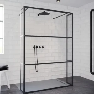 Angebot Riho Grid Walk In Duschwand mit 2 Seitenteilen 1200 x 2000 mm - Profil Schwarz Matt