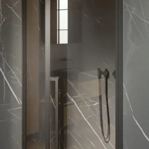 Versand Am Gleichen Tag Riho Lucid Pendeltür mit Festteil 2-teilig 1100 x 2000 mm - Profil Schwarz Matt