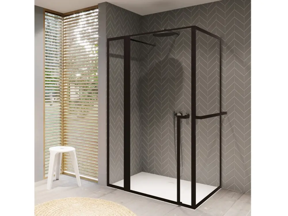 Finale Aktion Riho Lucid Pendeltür Eckeinstieg mit Festteil 3-teilig 1300 x 800 x 2000 mm - Profil Schwarz Matt