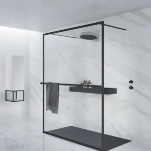 Top-Preis Riho Lucid Walk In Duschwand mit 2 Stabilisationsstangen 1000 x 2000 mm - Profil Schwarz Matt