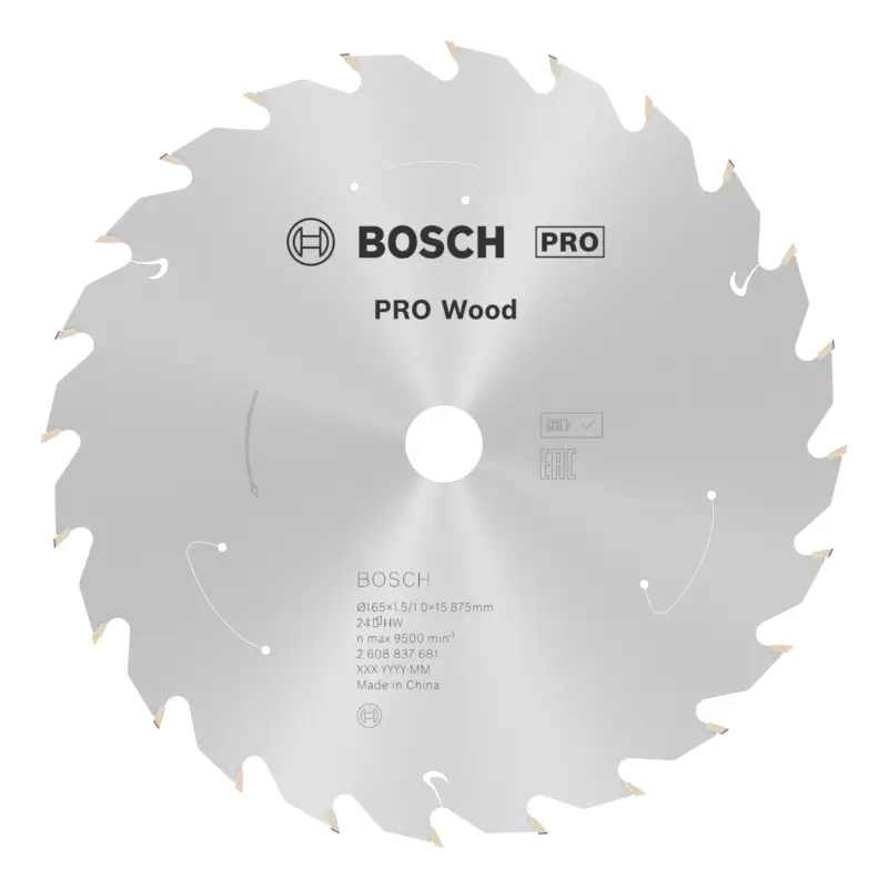 Zertifiziert Bosch Pro Wood cordless Kreissägeblatt, 165 x 1,5 x 15,875 mm, 24 Zähne, für Akku-Handkreissägen