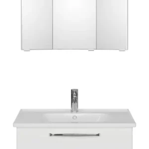 Top-Seller Pelipal TrenTino Komplett-Set Waschtischunterschrank Spiegelschrank Kranzleuchte Keramikwaschtisch 790 x 2000 x 514 mm - Weiß Glanz / Weiß Hochglanz