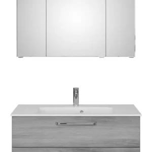 Geprüft Pelipal TrenTino Komplett-Set Waschtischunterschrank Spiegelschrank Aufsatzleuchte Mineralmarmorwaschtisch 1070 x 2000 x 500 mm - Graphit Struktur quer Nachbildung