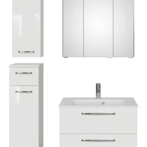 Garantierte Lieferung Pelipal TrenTino Komplett-Set Waschbeckenunterschrank Spiegelschrank mit Aufsatzleuchte Unterschrank / Hängeschrank Mineralmarmorwaschtisch 1070 x 2000 x 500 mm - Weiß Glanz / Weiß Hochglanz