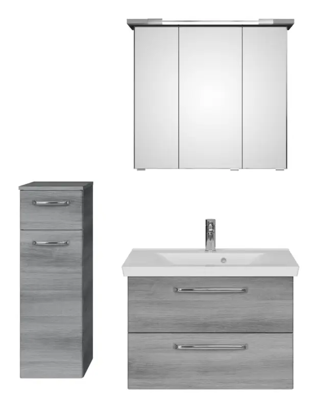 Top-Seller Pelipal TrenTino Komplett-Set Waschbeckenunterschrank Spiegelschrank mit Kranzleuchte Unterschrank Mineralmarmorwaschtisch 1100 x 2000 x 510 mm - Graphit Struktur quer