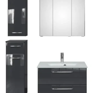 Kracherpreis Pelipal TrenTino Komplett-Set Waschbeckenunterschrank Spiegelschrank mit Aufsatzleuchte Unterschrank / Hängeschrank Glaswaschtisch 1070 x 2000 x 500 mm - Anthrazit Glanz / Anthrazit Hochglanz