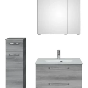 Garantierte Lieferung Pelipal TrenTino Komplett-Set Waschbeckenunterschrank Spiegelschrank mit Aufsatzleuchte Unterschrank Glaswaschtisch 1070 x 2000 x 500 mm - Graphit Struktur quer