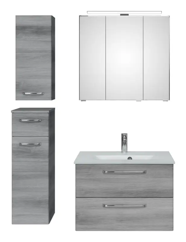 Billig Pelipal TrenTino Komplett-Set Waschbeckenunterschrank Spiegelschrank mit Aufsatzleuchte Unterschrank / Hängeschrank Glaswaschtisch 1070 x 2000 x 500 mm - Graphit Struktur quer