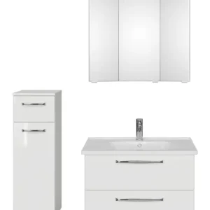 Neue Ware Pelipal TrenTino Komplett-Set Waschbeckenunterschrank 3D-Spiegelschrank mit Kranzleuchte Unterschrank Keramikwaschtisch 1070 x 2000 x 514 mm - Weiß Glanz / Weiß Hochglanz