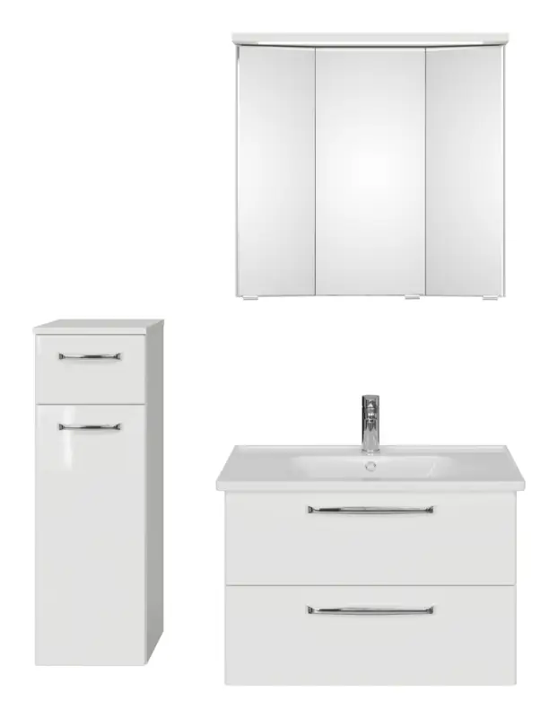 Neue Ware Pelipal TrenTino Komplett-Set Waschbeckenunterschrank 3D-Spiegelschrank mit Kranzleuchte Unterschrank Keramikwaschtisch 1070 x 2000 x 514 mm - Weiß Glanz / Weiß Hochglanz