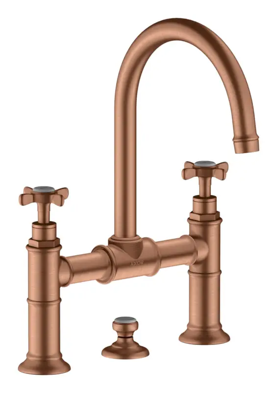Axor Montreux 2-Griff Waschtischarmatur 220 mit Kreuzgriff mit Zugstangen-Ablaufgarnitur - Brushed Red Gold Sonderangebot