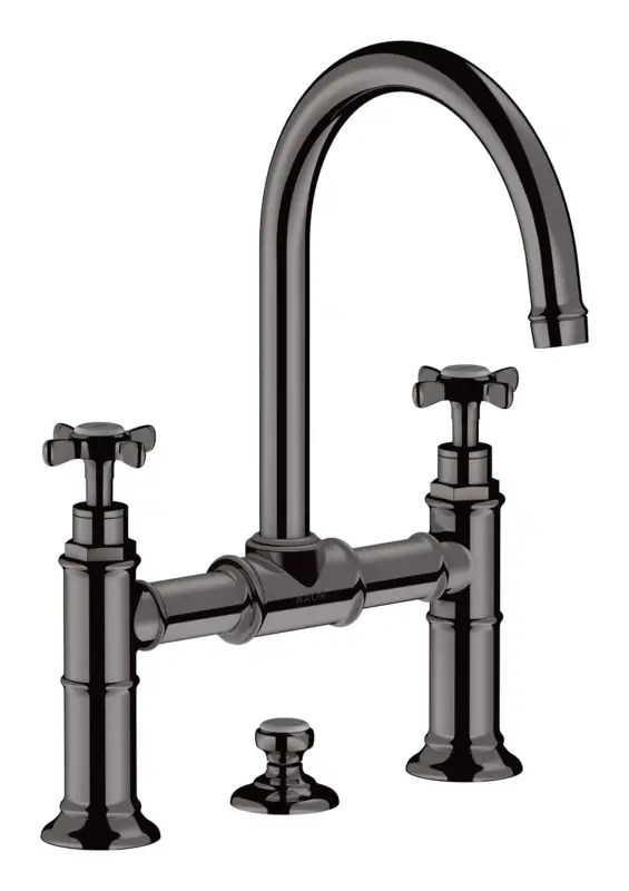 Axor Montreux 2-Griff Waschtischarmatur 220 mit Kreuzgriff mit Zugstangen-Ablaufgarnitur - Polished Black Chrome Solange Der Vorrat Reicht