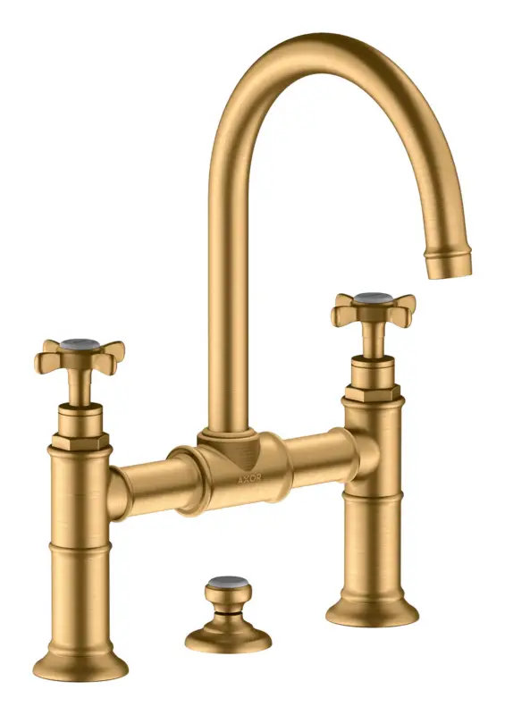Nur Heute Axor Montreux 2-Griff Waschtischarmatur 220 mit Kreuzgriff mit Zugstangen-Ablaufgarnitur - Brushed Brass