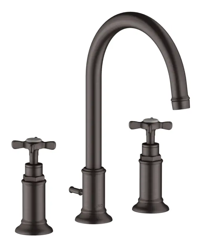 Garantierte Lieferung Axor Montreux 3-Loch Waschtischarmatur 180 Kreuzgriff mit Zugstangen-Ablaufgarnitur - Brushed Black Chrome