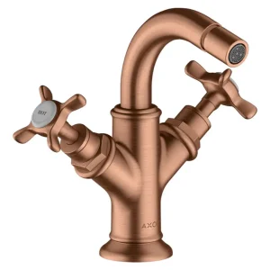 Axor Montreux 2-Griff Bidetarmatur mit Kreuzgriff mit Zugstangen-Ablaufgarnitur - Brushed Red Gold Abverkauf