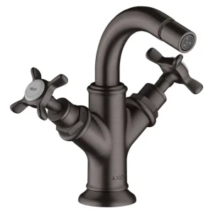 Axor Montreux 2-Griff Bidetarmatur mit Kreuzgriff mit Zugstangen-Ablaufgarnitur - Brushed Black Chrome Sonderaktion