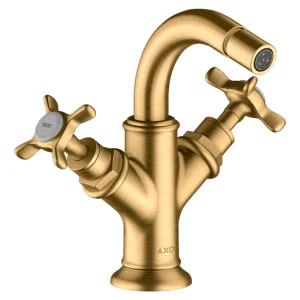 Axor Montreux 2-Griff Bidetarmatur mit Kreuzgriff mit Zugstangen-Ablaufgarnitur - Brushed Brass Top-Angebot