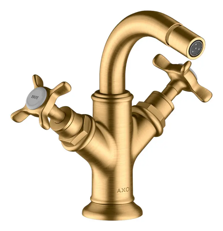 Axor Montreux 2-Griff Bidetarmatur mit Kreuzgriff mit Zugstangen-Ablaufgarnitur - Brushed Brass Top-Angebot